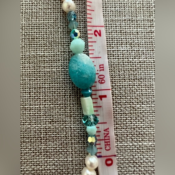 🌸🌸Pearl, Larimar & Swarovski 30” Necklace 🌸🌸 - Picture 8 of 12